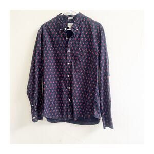 J.CREW Untucked Shirt Men L Navy Floral Secret Wash Organic Cotton Button Up